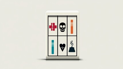 Aufkleber - Skull-shaped Cigarette Pack With Health Symbols Highlighting the Dangers of Smoking and Its Impact on Well-Being