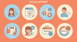 © Ezar - Tech support and customer service icons set depicting helpdesk assistance resolution and frequently asked questions for online problem solving