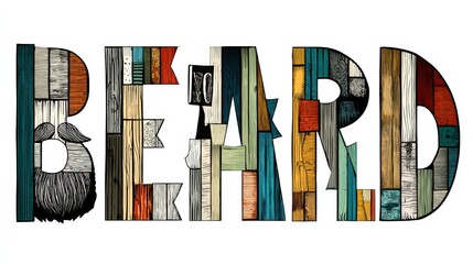 Fototapete - Creative Typography Design Featuring the Word BEARD Stylized to Form the Shape of a Beard, Showcasing Artistic Flair and Detail in Color and Texture