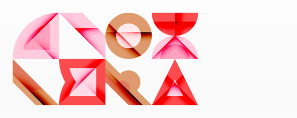 Fototapete - Geometric shapes form word OXRA. Pink, red, brown hues dominate design. Minimalist aesthetic, modern typography. Clean lines, abstract composition.