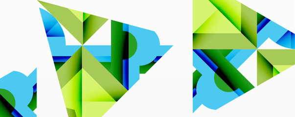Leinwandbilder - Abstract geometric shapes, vibrant greens, blues create modern design. Minimalist composition, clean lines, digital illustration.
