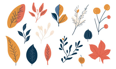 Wall Mural - autumn themed minimalist leaf vector set in flat style for seasonal designs