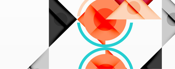 Aufkleber - Abstract geometric composition. Overlapping shapes create dynamic visual effect. Orange, teal, gray, black colors dominate design.