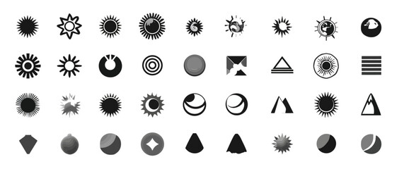 Icon sheet, simple shapes, Sun icons