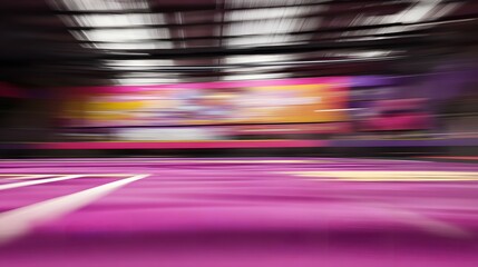 Wall Mural - abstract blurred motion background featuring pink floor and colorful wall art.