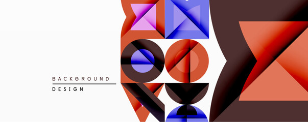 Aufkleber - Abstract geometric composition. Overlapping shapes create dynamic visual effect. Colors include red, blue, pink, black, white. Modern design element for backgrounds.
