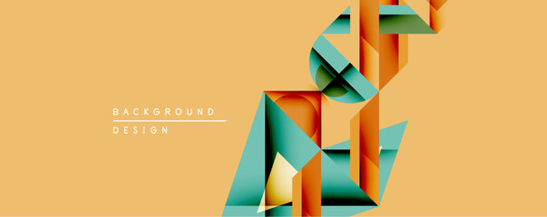 Fototapete - Abstract geometric design features layered orange, teal shapes. Minimalist composition with warm beige backdrop. Modern aesthetic suitable for digital projects, branding.