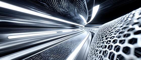 Wall Mural - abstract futuristic background with hexagonal pattern and light streaks in blue and white.
