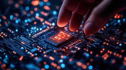 Finger touching a circuit board
