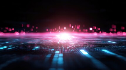 Wall Mural - Futuristic digital cityscape, glowing lines and light