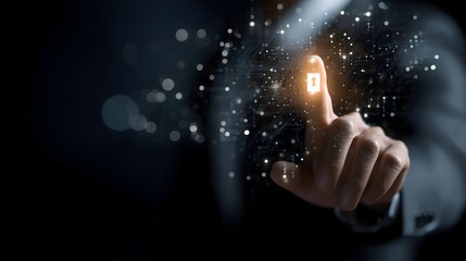 Network cybersecurity and privacy using artificial intelligence to safeguard data. AI technology is being used by a businessman to protect data management and information to cyberattacks.