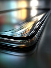 Fototapete - Edge Screen Curves Create Striking Reflections in a Contemporary Setting With Ambient Lighting