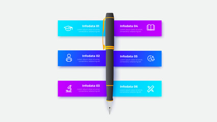 Leinwandbilder - Modern infographic design featuring a central pen element, vibrant hues, and information layers, making it ideal for educational, corporate, or creative templates