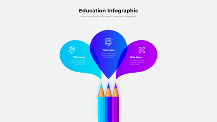 Leinwandbilder - Colorful infographic featuring three sections emerging from pencils, representing education and data organization