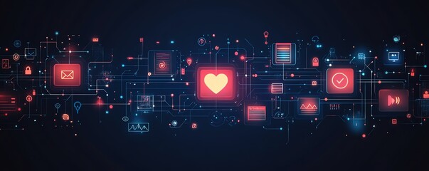 Digital heart, network, connection, love, technology