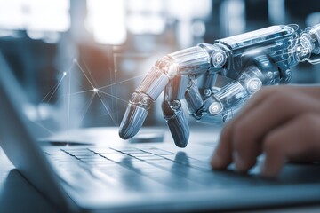 Technology tool AI to help and support work for chatbot, chat AI, generate image, write code, and data analysis using technology smart robot AI. Man using the website or software