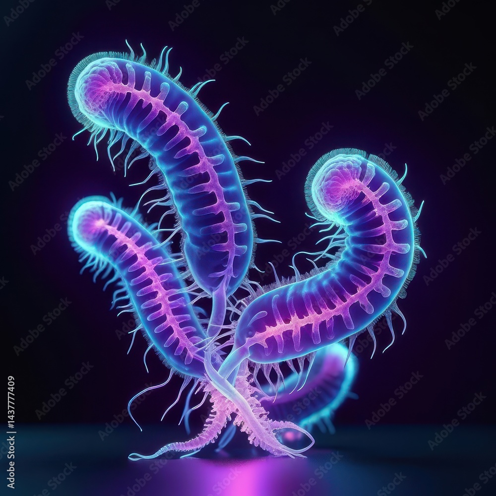3D microscope visualization of Escherichia Coli E Coli, colony under ...