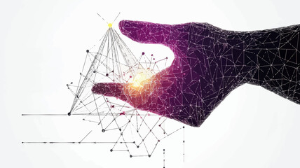 Wall Mural - abstract hand drawing polygonal geometry structure, low poly triangular network, minimalist connecti