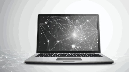 Wall Mural - grey laptop with low poly abstract network on screen, connection structure, minimalist vector scienc