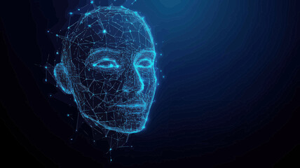 Low Poly Wireframe Face Recognition Banner Vector, Futuristic Facial Scan Polygonal 3D Mesh Art for Smart ID System Technology