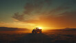 © Thanthara - silhouette of large vehicle against stunning sunset in vast landscape