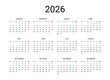 © ederella - 2026 year English calendar. Classical, minimalistic, simple design. White background. Vector Illustration. Week starts from Monday.
