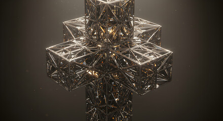 Complex Geometrical Structure with Intricate Metallic Details And Glowing Interior
