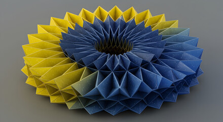 Geometric Arrangement Of Blue And Yellow Triangles With Central Aperture