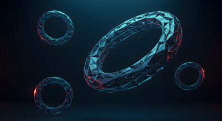 Geometric Shapes Floating In A Dark Void With Neon Light Effect