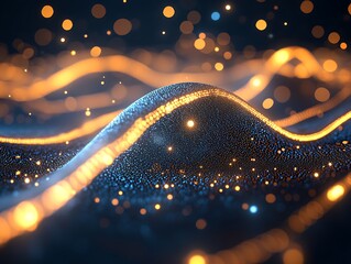 Wall Mural - glowing, undulating particles form abstract waves