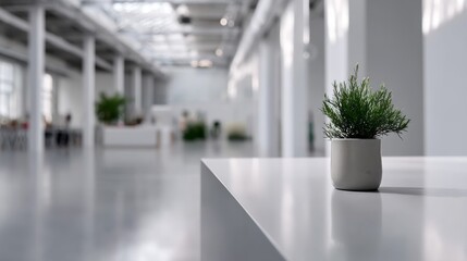 Fototapete - Bright and airy modern workspace features diffused lighting and a small potted plant, creating an inviting environment for productivity and focus in design