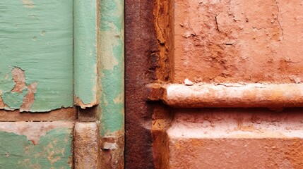 Leinwandbilder - Close-up view of a distressed surface featuring rusted iron and peeling paint, capturing gritty textures and earthy tones, ideal for vintage or grunge design