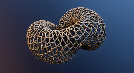 interwoven spheres a 3d rendered knot of woven strands on blue backdrop