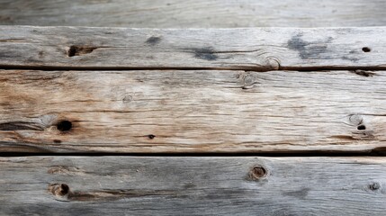 Leinwandbilder - Weathered wooden surface features deep grain lines and faded brown tones, showcasing age cracks and uneven coloration, ideal for rustic design projects
