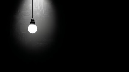 Aufkleber - A glowing LED light bulb hangs in darkness, surrounded by faint circuitry patterns that emerge subtly, symbolizing modern technological advancement