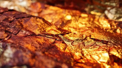Fototapete - A close-up view reveals a luxurious copper foil surface with warm reddish-brown hues and highlights, creating an elegant backdrop for creative projects