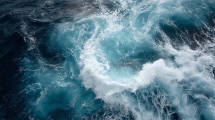 Poster - Deep turquoise waters swirl with powerful ocean currents, showcasing dynamic textures and white foam streaks, inviting a sense of motion and energy