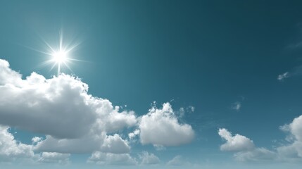 Aufkleber - A bright sun flare shines in the corner of a clear azure sky filled with minimal wispy clouds, providing a refreshing and peaceful backdrop for creative use