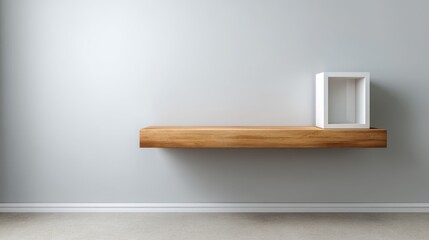 Fototapete - This clean composition showcases a smooth wooden platform against a light gray gradient backdrop, perfect for versatile product placement with natural lighting