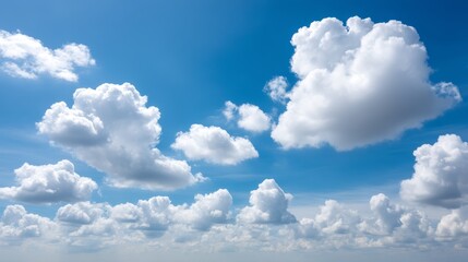 Aufkleber - A wide-angle view reveals a calm sky adorned with fluffy clouds drifting in a soft blue backdrop, offering tranquility and open space for imaginative thoughts