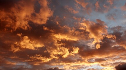 Aufkleber - Wide-angle view captures a beautiful sunset sky filled with wispy clouds bathed in golden shades, perfect for creating a peaceful atmosphere in any setting