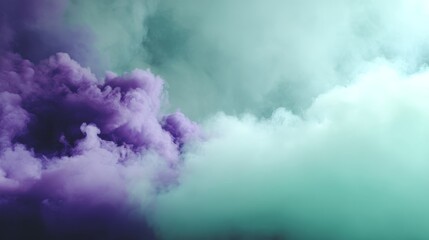Fototapete - Teal and violet vapor swirls against a dark background, crafting a mysterious and ethereal aesthetic perfect for artistic and commercial use with ample copy space