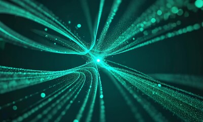 Wall Mural - abstract motion background shining green particles. shimmering glittering particles with bokeh