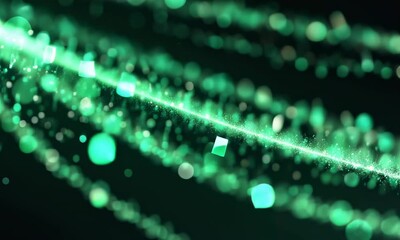 Wall Mural - abstract motion background shining green particles. shimmering glittering particles with bokeh