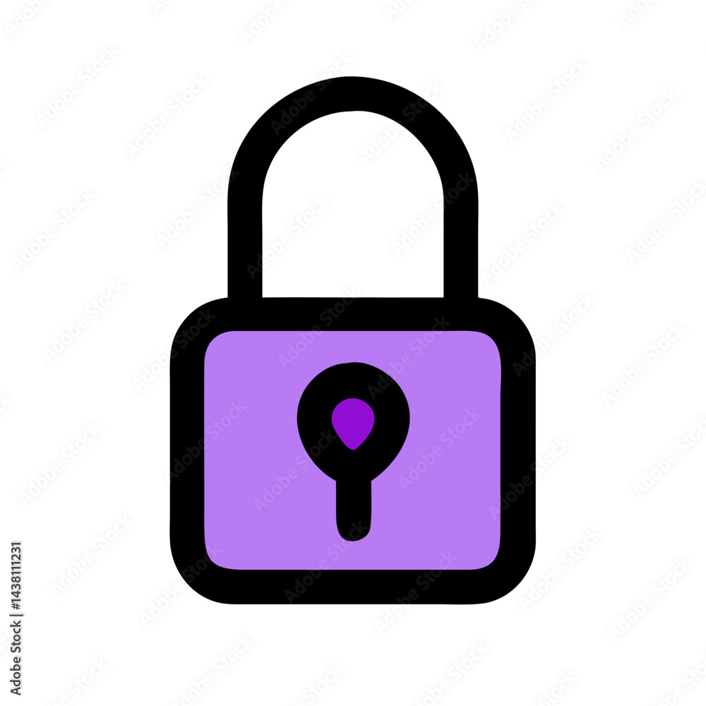 simple icon of a purple padlock with a black outline. Use for security ...