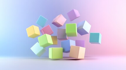 Wall Mural - 3d cube shapes arranged in artistic formation on pastel color gradient background