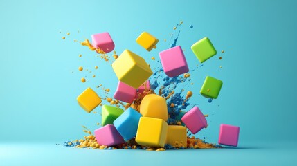 Poster - Bright abstract cubes forming a loose grid on a calm pastel background