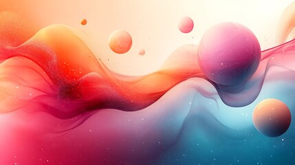 Wall Mural - Abstract Cosmic Waves with Floating Planets