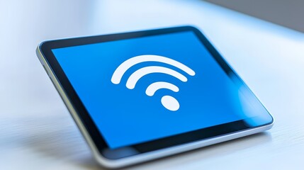 closeup of tablet screen displaying repetitive wifi text potential network connectivity issue or sof