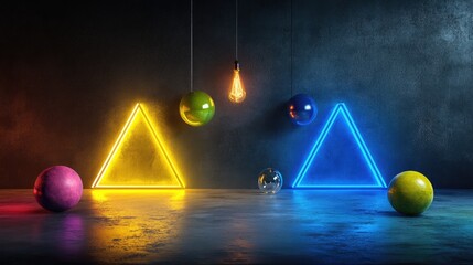 Poster - Stylish lighting setup with triangular reflections and glowing bulbs